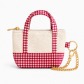 Red Gingham Mini Tote Bag Keychain | Zippered Purse Charm & Pouch