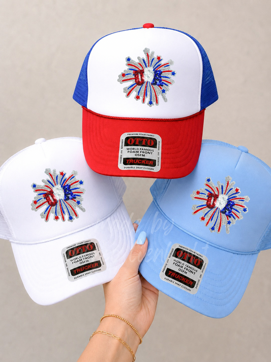Sequin USA Firework 4th July Otto Trucker Hat