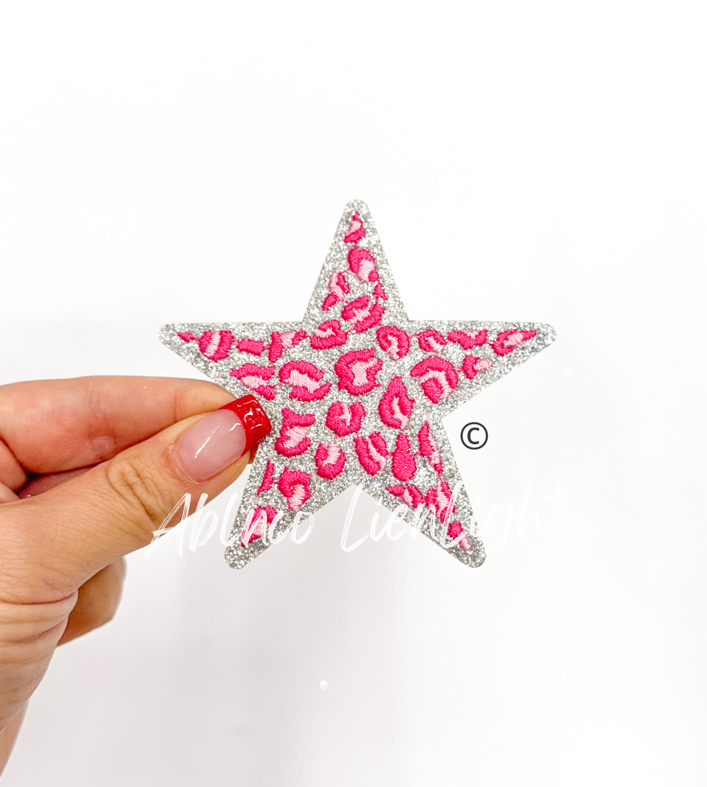 Pink Cheetah Print Glitter Star Patch