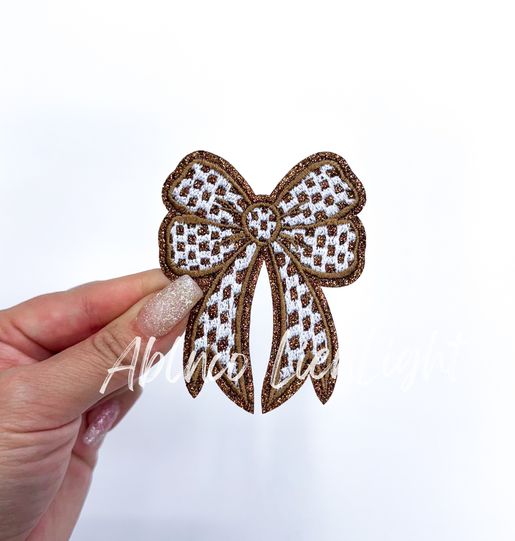 Glitter Checkered Embroidery Bow Patch