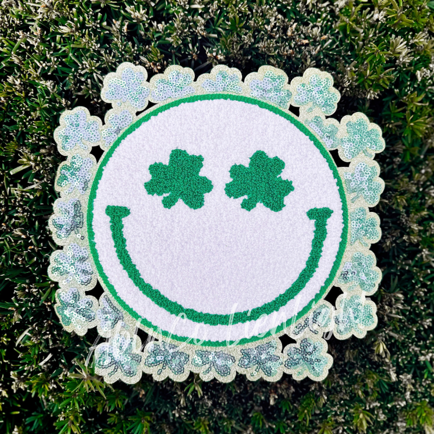 Clover Face St Patricks Day Sequins Chenille Patch