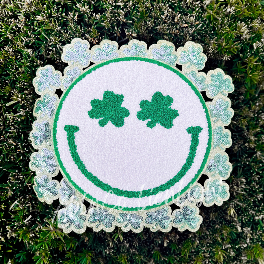 Clover Face Sequins Chenille Patch