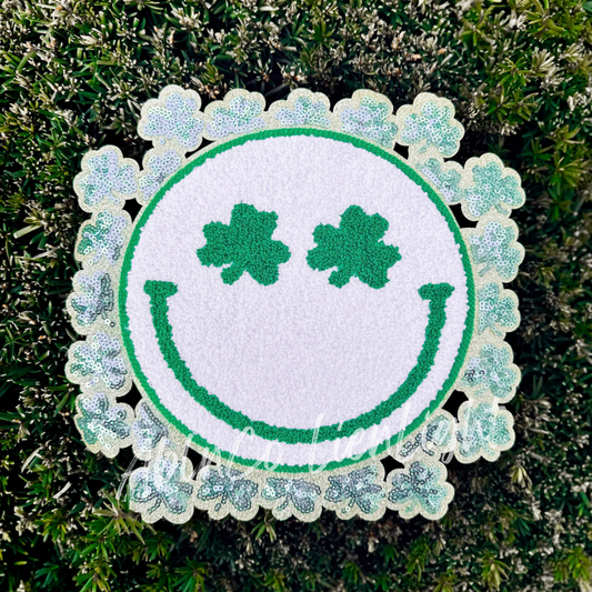 Clover Face Sequins Chenille Patch