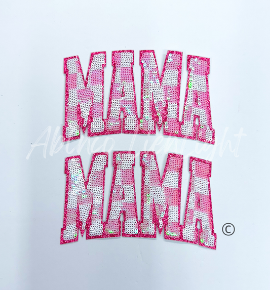 Small Light Pink Checkered Mama Sequins Patch