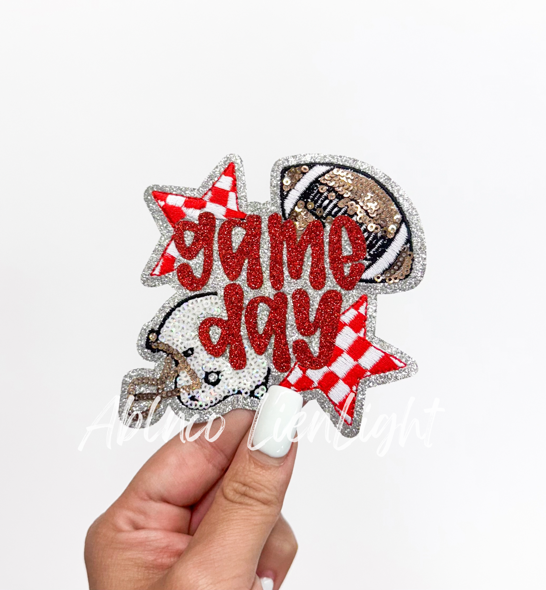 Red Game Day Checkered Football Sequin Patch