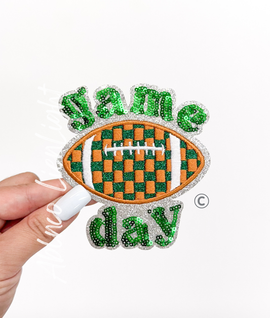 Green Checkered Football Game Day Sequin Patch