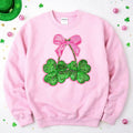 Pink Clover Bow St Patricks Day Sequin Patch Sweatshirt
