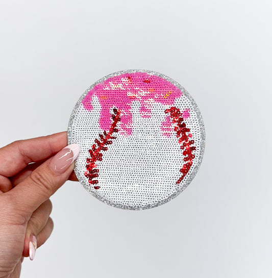 Pink Baseball Drip Ice Cream Ball Sequin Patch - Small