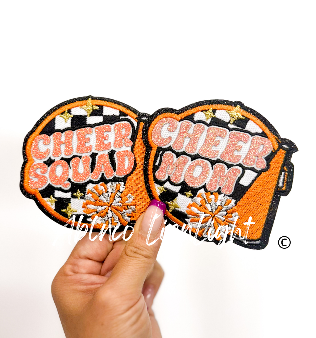 Orange Cheer Squad & Cheer Mom Glitter Embroidery Patch