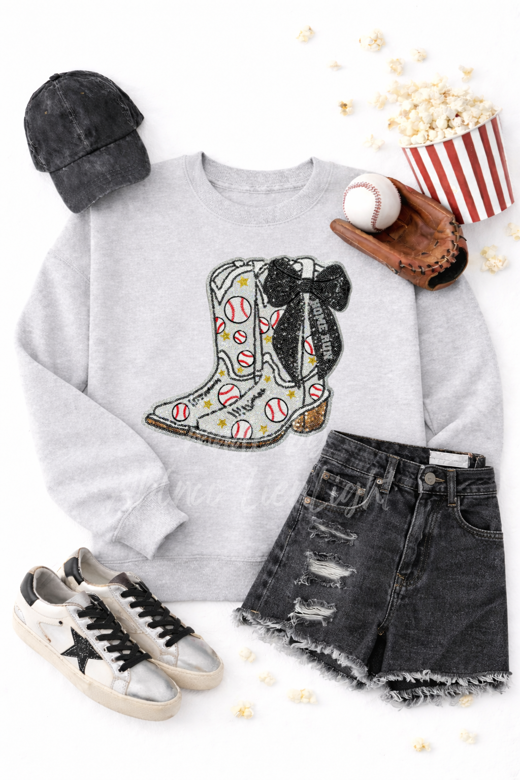 Baseball Homerun Sequin Bow Boots Sweatshirt