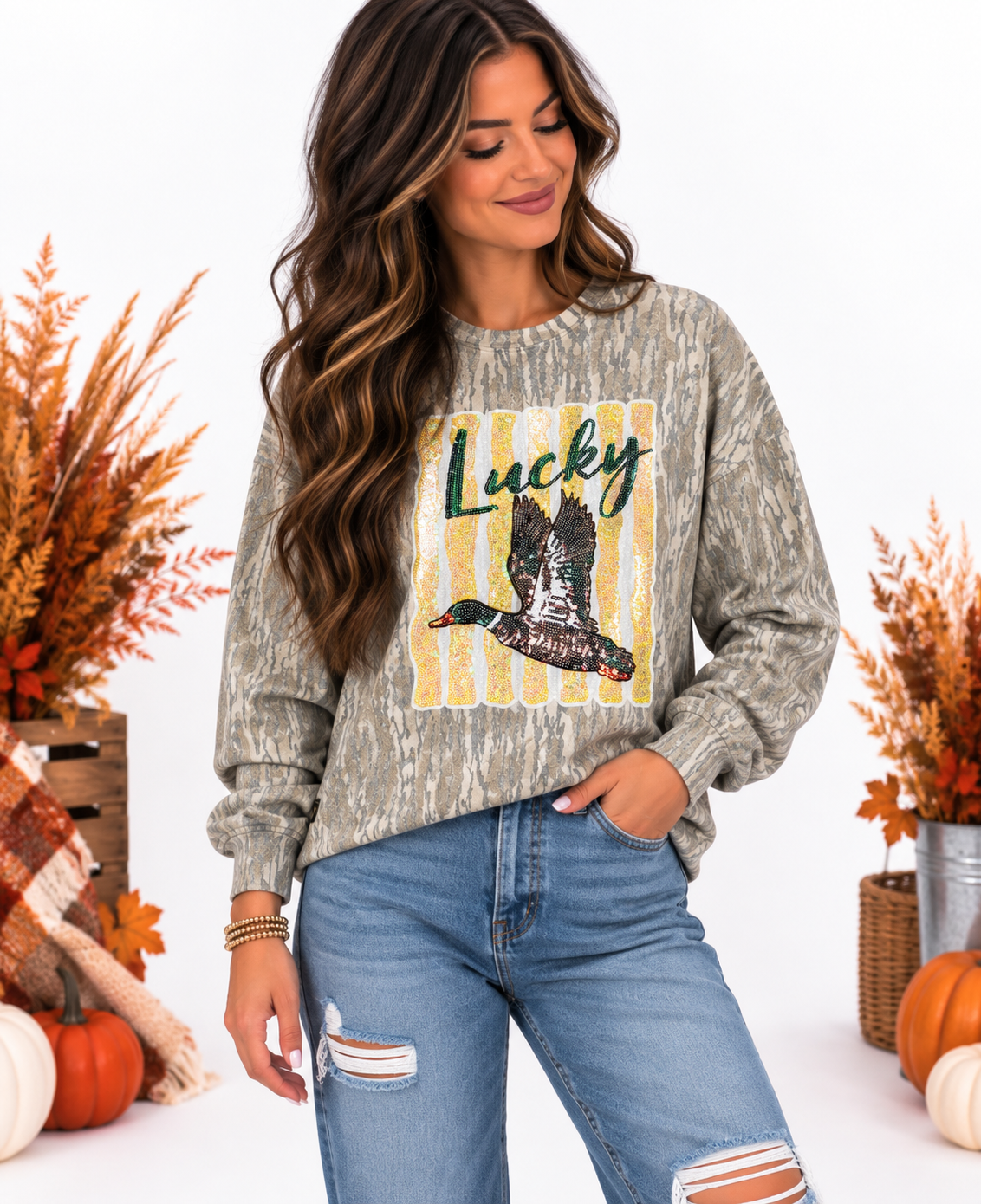 Great Outdoors Hunting Patch Mossy Oak Bottomland Cotton Mill Long Sleeve Tshirt