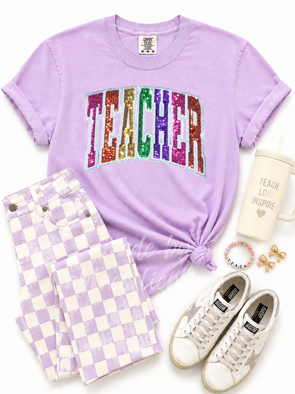 Colorful Teacher Sequin Patch Tshirt
