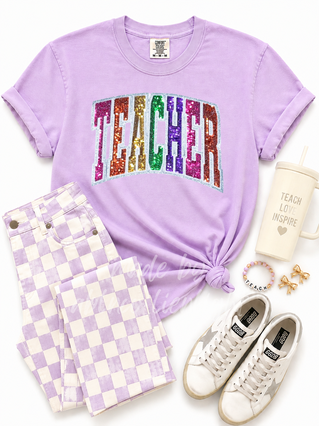 Colorful Teacher Sequin Patch Tshirt