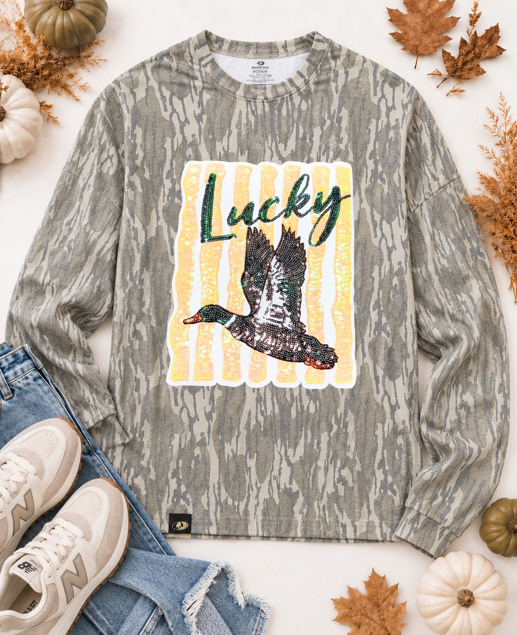 Great Outdoors Hunting Patch Mossy Oak Bottomland Cotton Mill Long Sleeve Tshirt