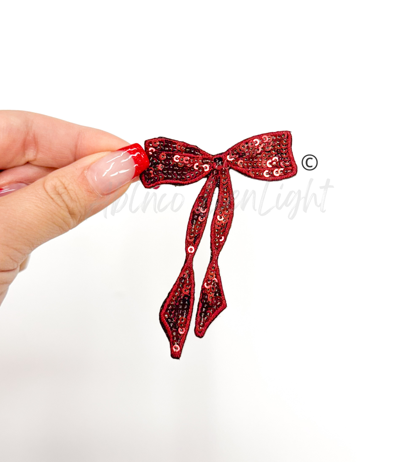 Maroon Skinny Sequins Bow Patch