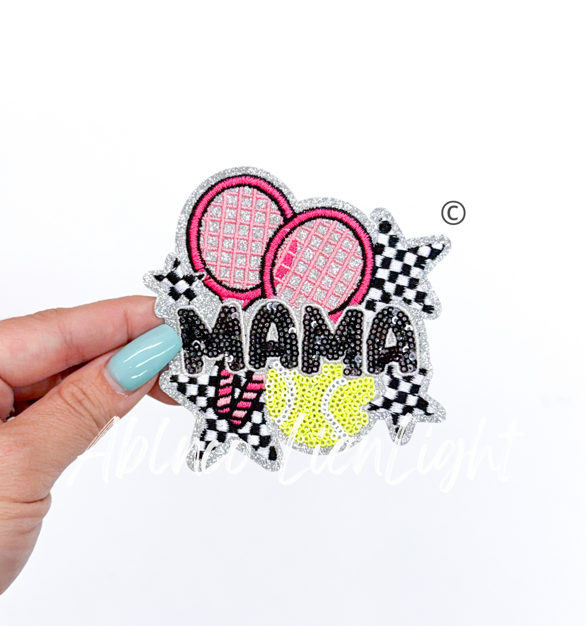 Tennis Mama Checkered Star Sequin Patch - Small