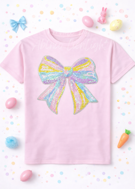 Pastel Bow Easter Sequin Patch Tshirt