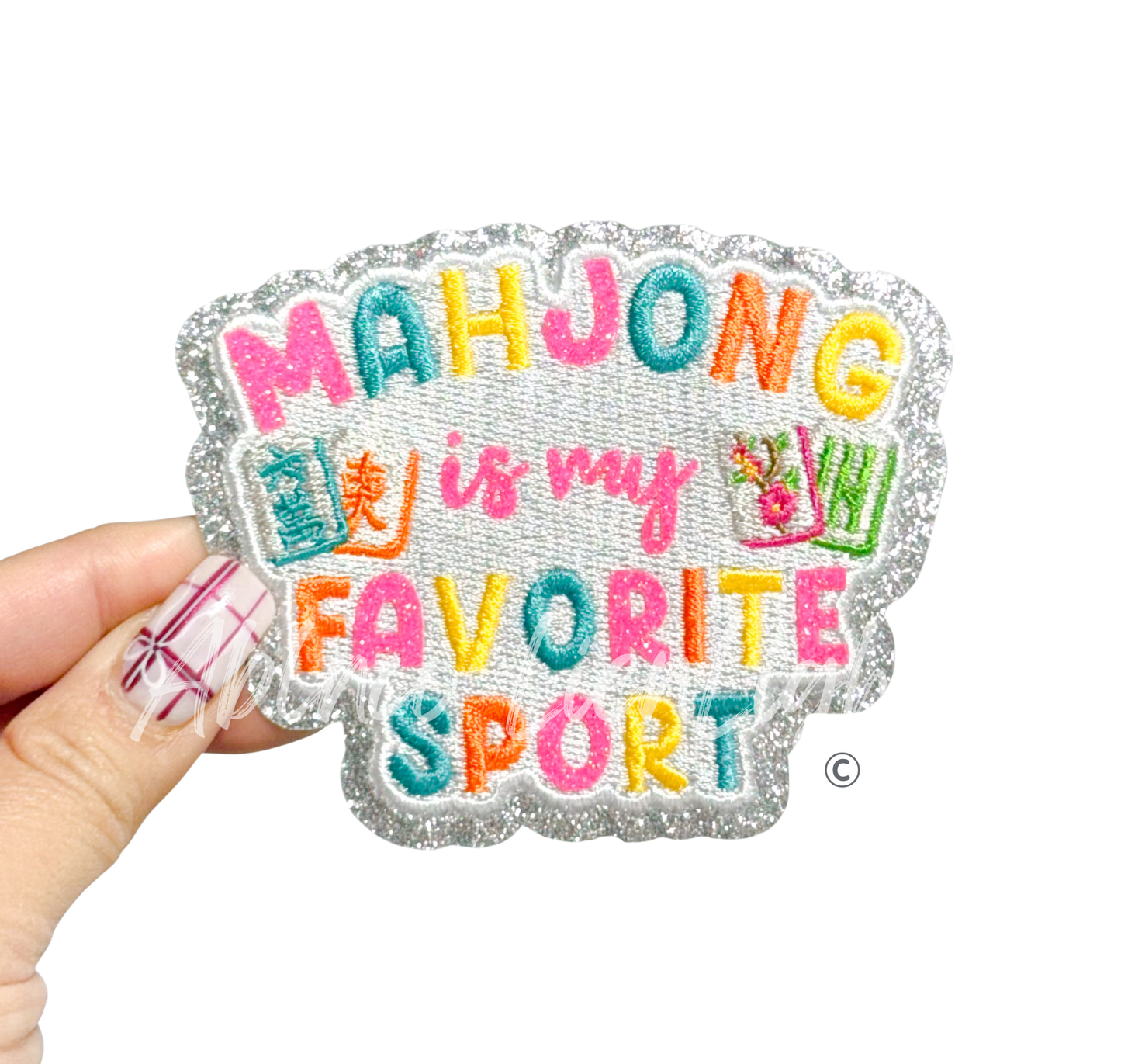 Mahjong is my Favorite Sport Glitter Embroidery Patch