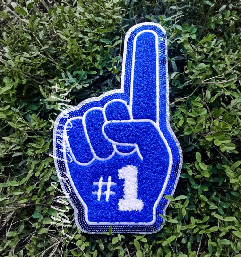 Royal Blue Game Day Foam Finger Chenille Patch - Large