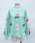 Sparkles Sequins Diet Dr. Pepper Cherries Pink Bow Mint Sweatshirt