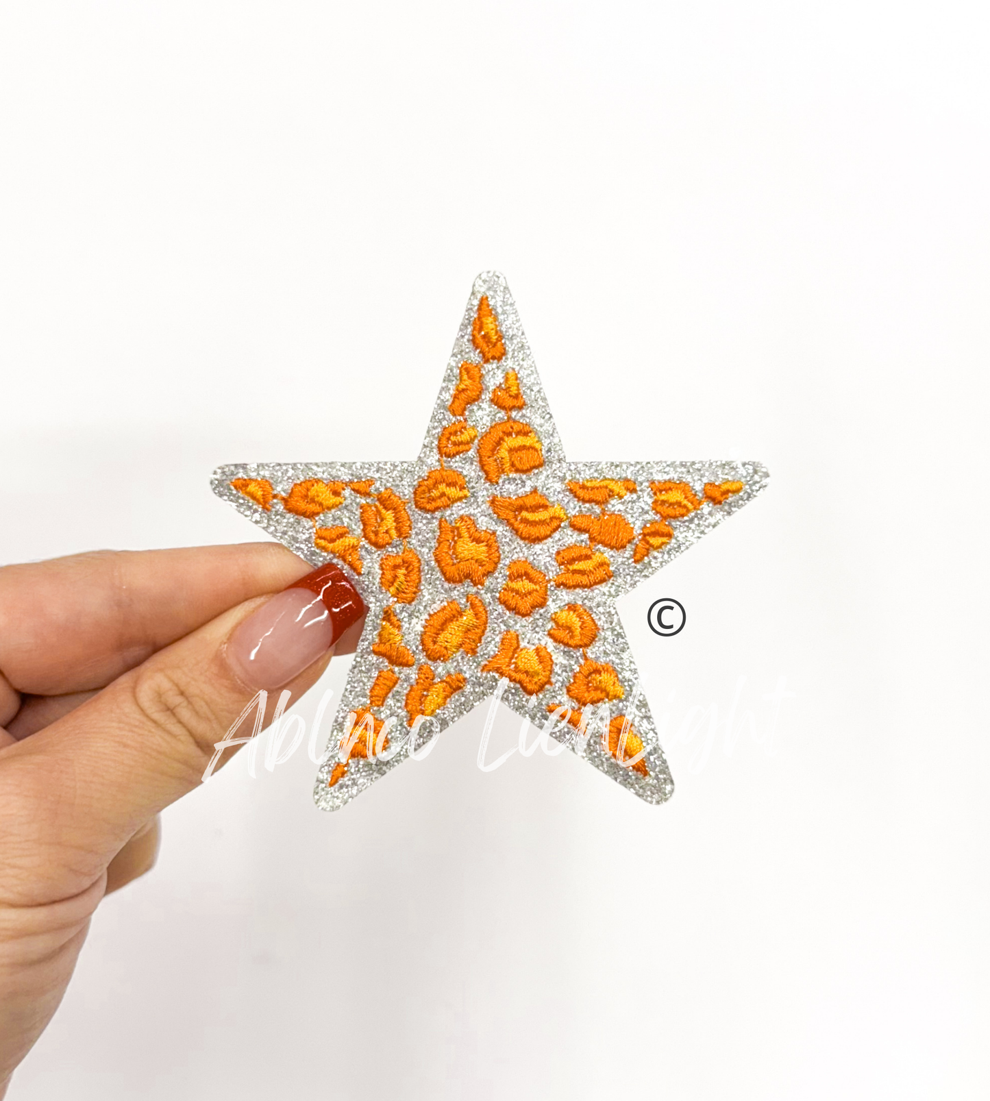 Orange Cheetah Print Glitter Star Patch