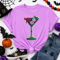 Bloody Eyeballs Martini Halloween Sequin Patch Tshirt