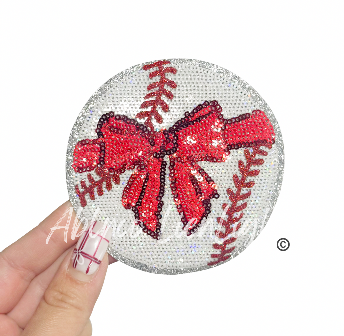 Baseball Bow Sequins Patch - Small