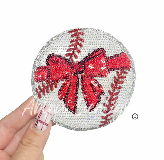 Baseball Bow Sequins Patch - Small