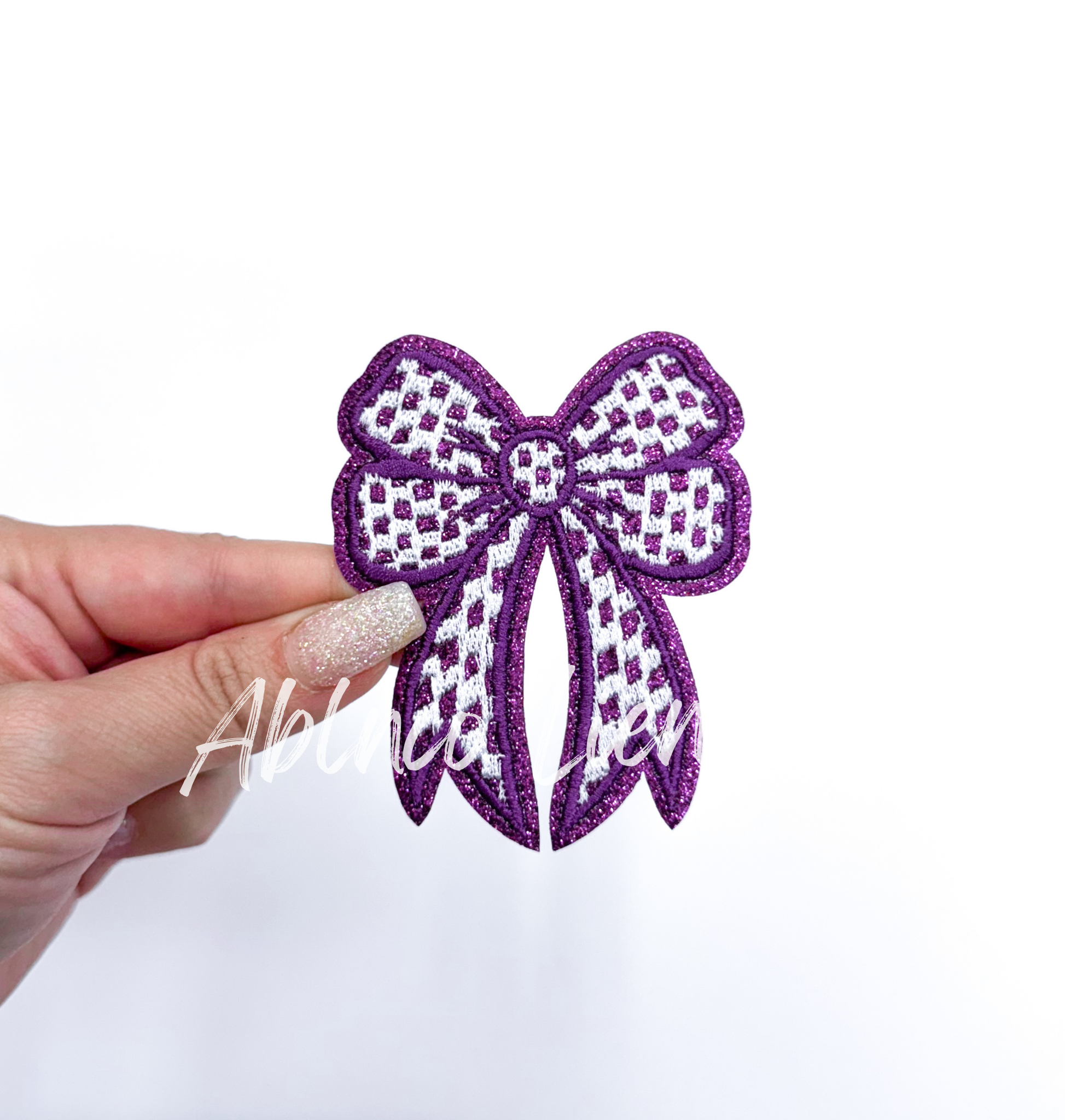 Glitter Checkered Embroidery Bow Patch