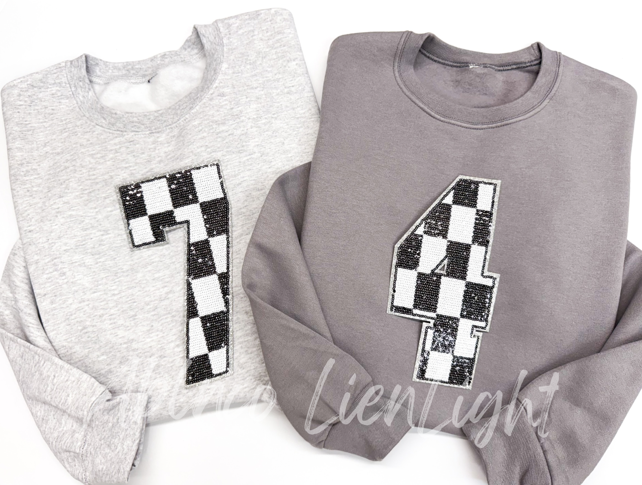Sequin Black & White Checkered Numbers Patch - Large