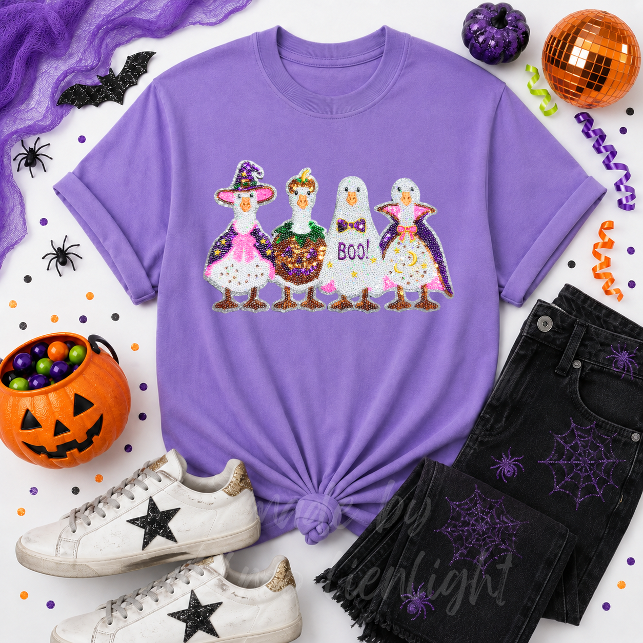Silly Goose Halloween Sequin Patch Tshirt