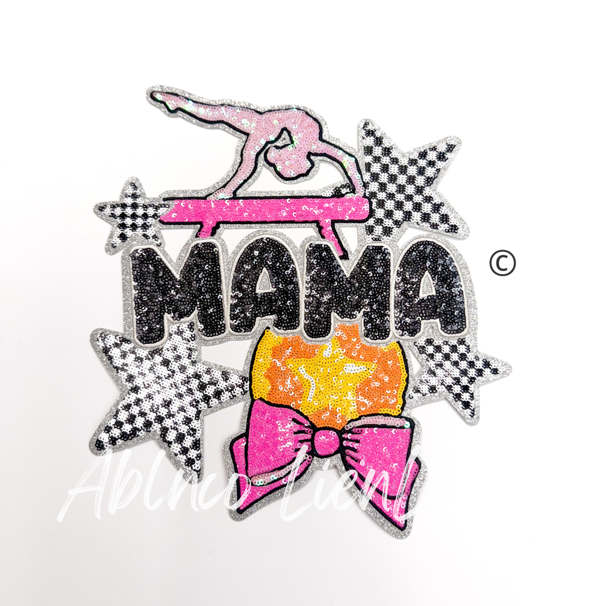 Gymnastics Mama Checkered Star Sequin Patch - Large
