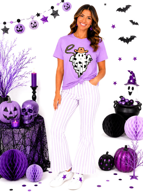 Cowboy Rope Ghost Halloween Sequin Patch Tshirt