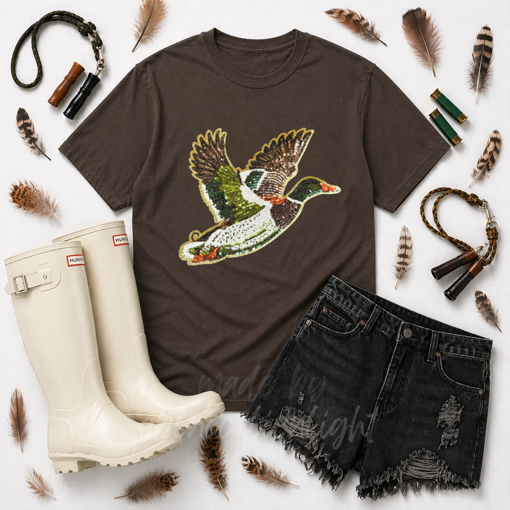 Mallard Duck Hunting Sequin Patch Tshirt
