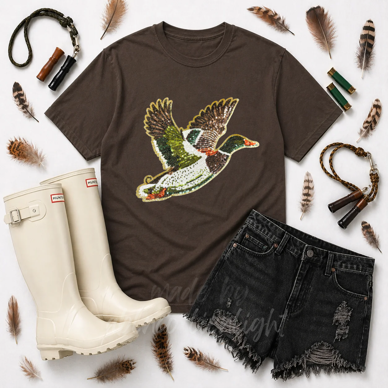 Mallard Duck Hunting Sequin Patch Tshirt