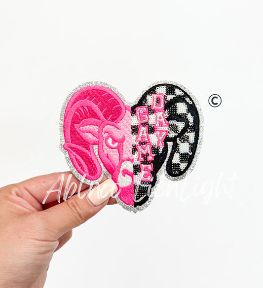 Preppy Pink Checkered Ram Mascot Game Day Sequin Patch - Small