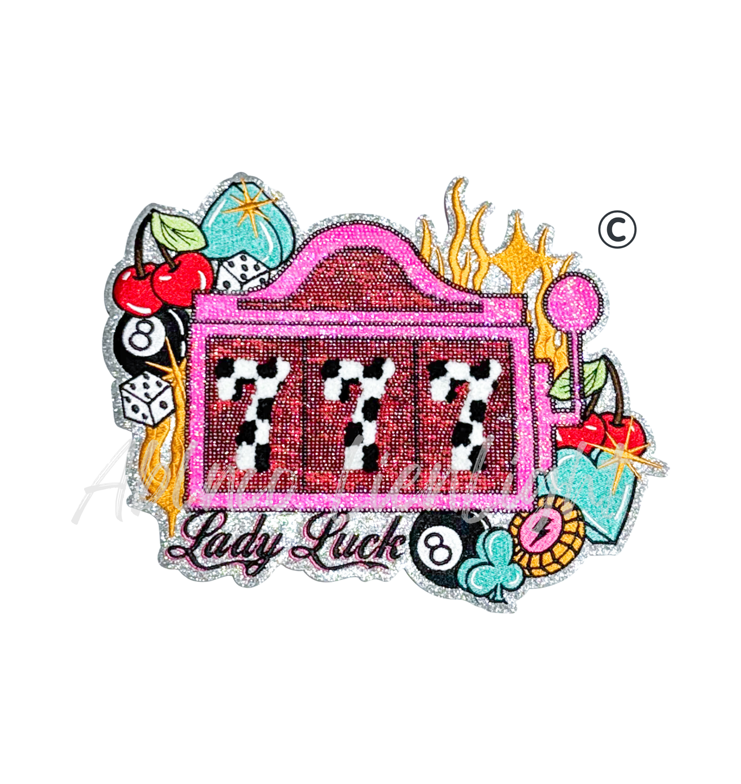 Retro 777 Sequins Slot Machine Valentines Day Patch - Large