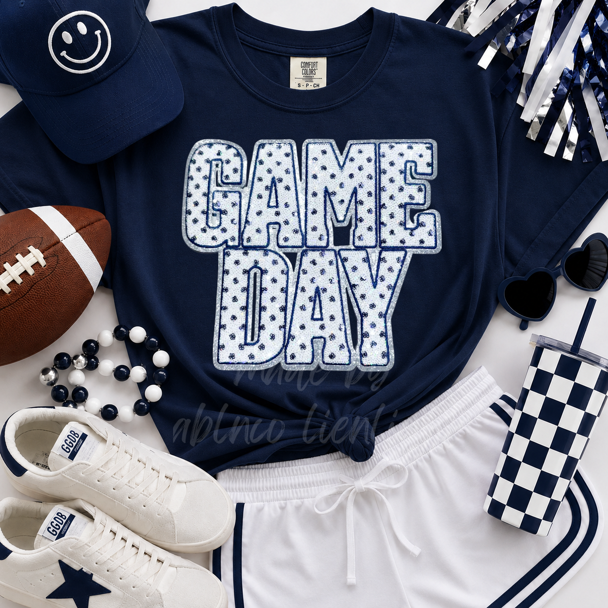 Navy Polka Dots Game Day Sequin Patch Shirt