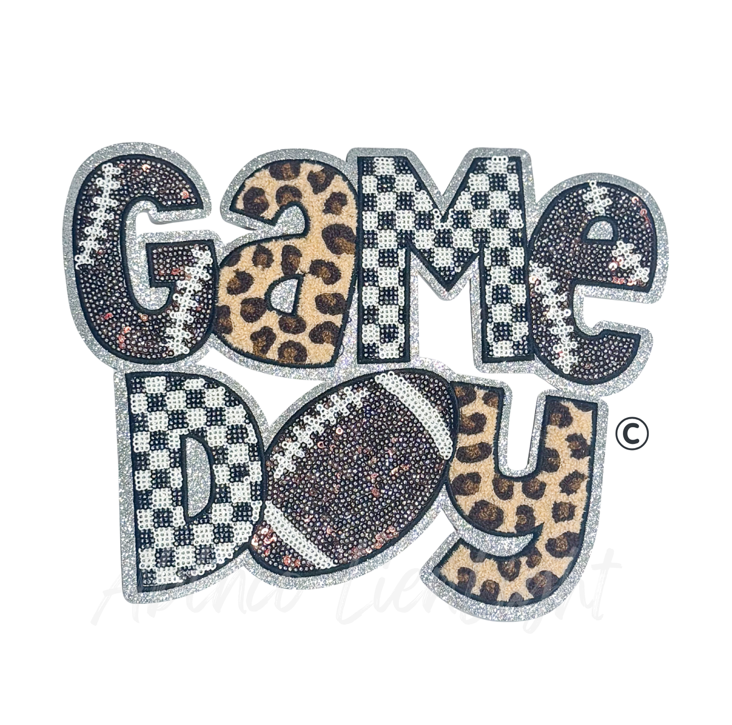 Football Game Day Checkered Cheetah Sequins Patch - Large