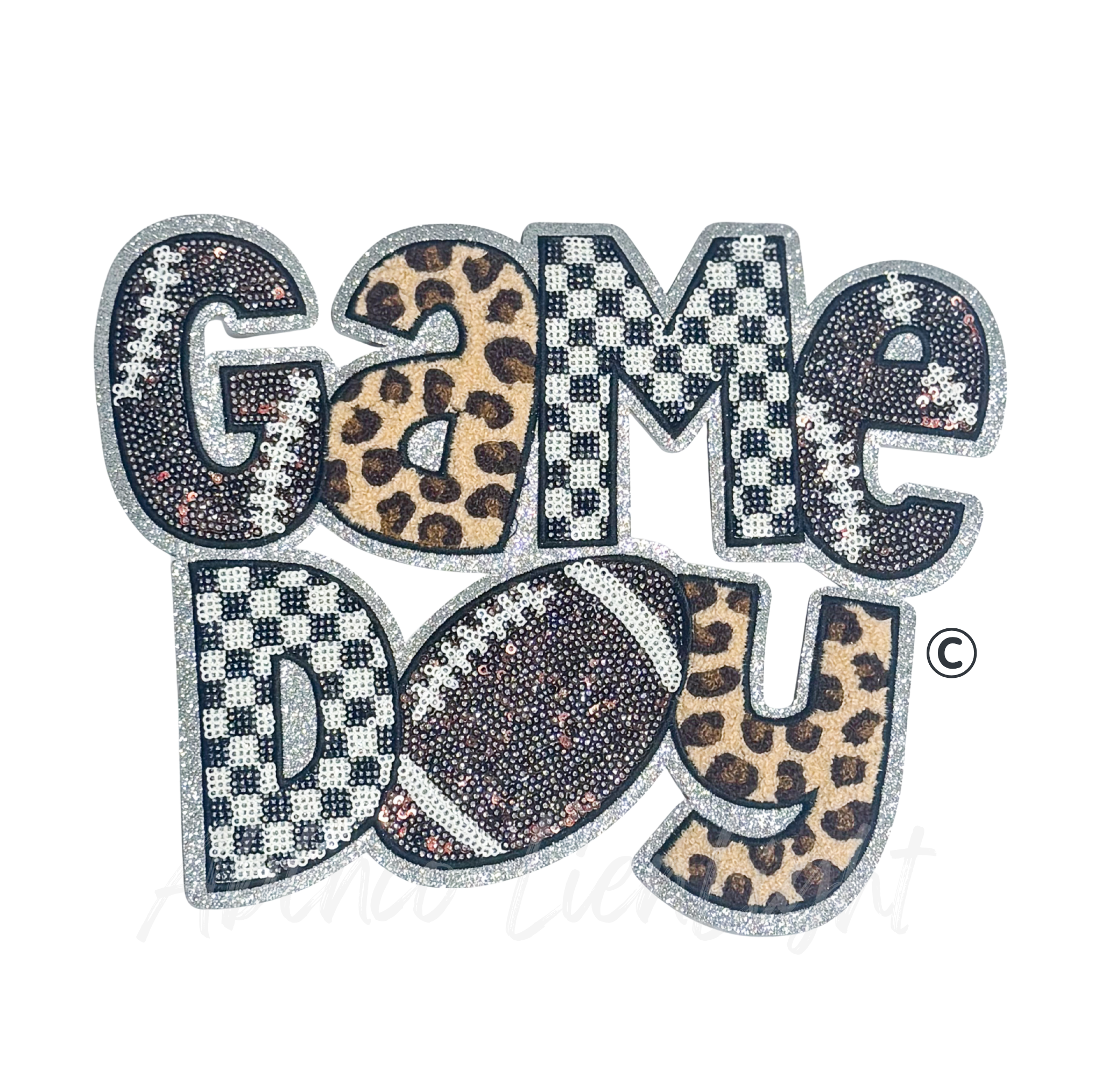 Football Game Day Cheetah Checkered Sequin Patch - Large