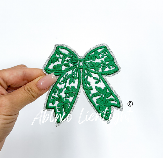 Irish Green Floral Bow Glitter Embroidery Patch