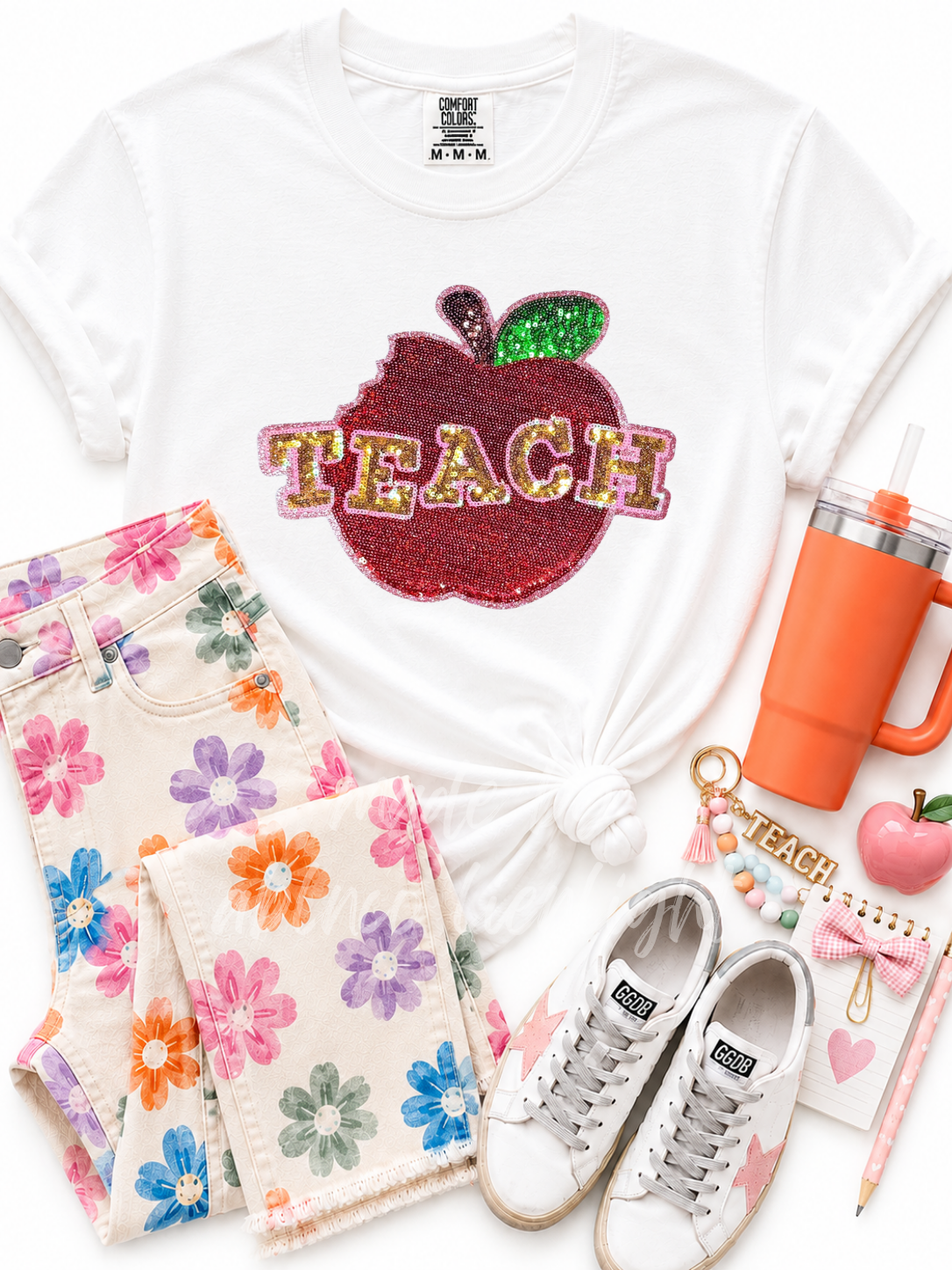 Teach Apple Sequin Patch Tshirt
