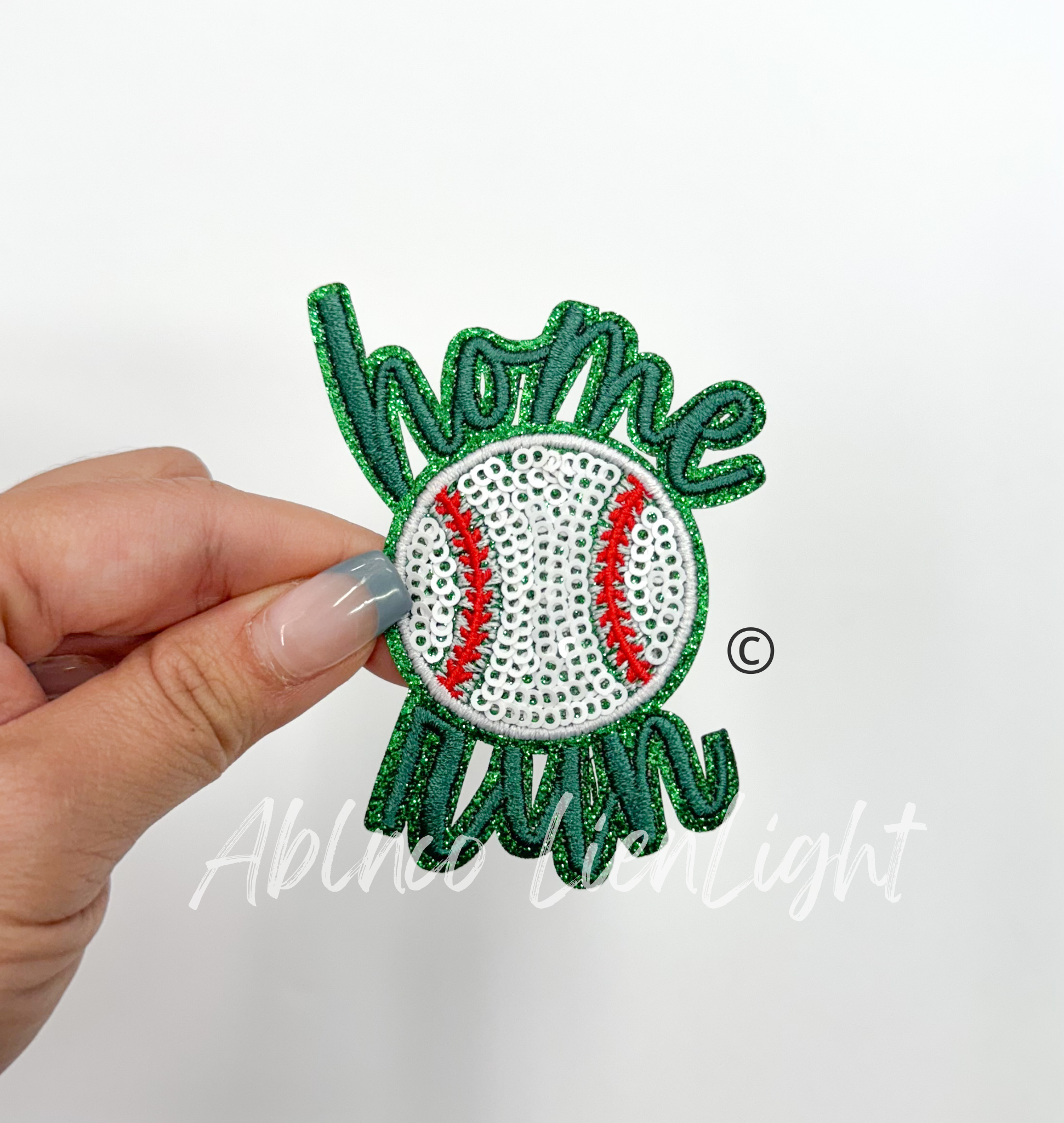 Green Home Run Baseball Sequin Embroidery Patch