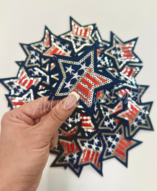 Red White Blue American Sequin Star Embroidery Patch