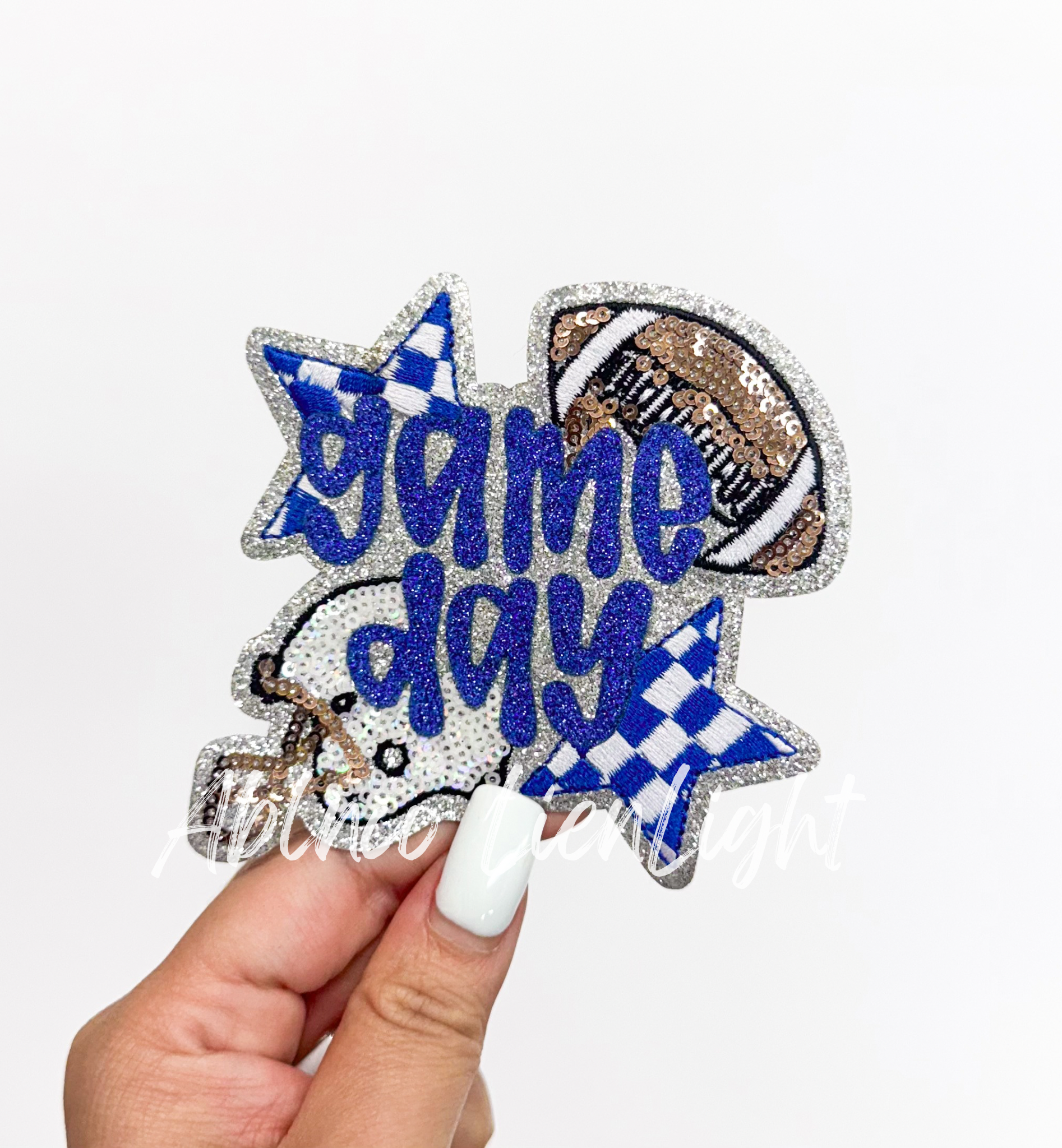 Royal Blue Game Day Checkered Football Sequin Patch