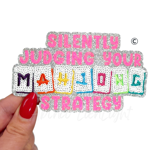 Silently Judging your Mahjong strategy Sequin Patch - Small