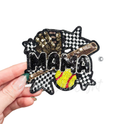 Softball Mama Checkered Star Sequin Patch - Small