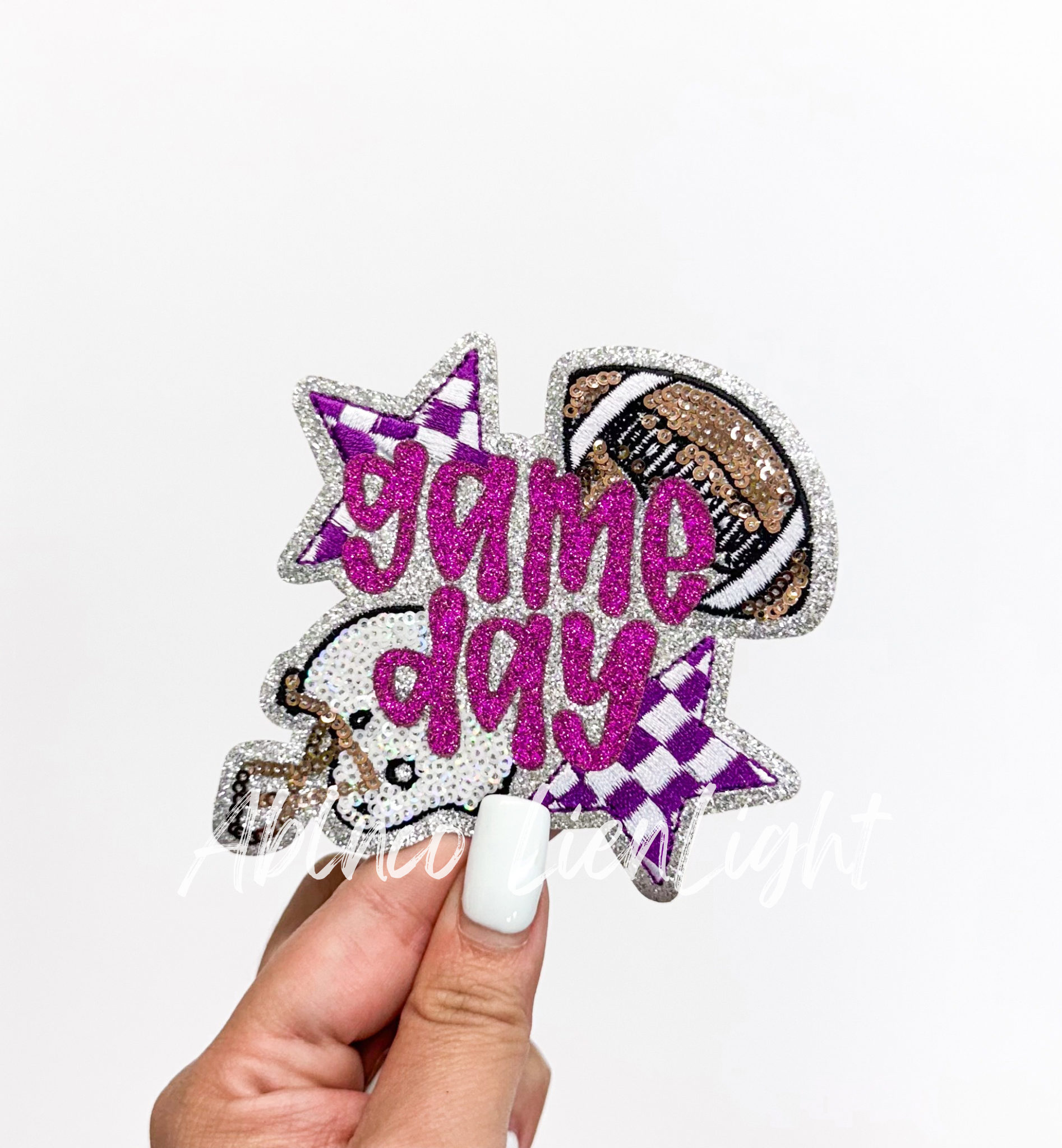 Purple Game Day Checkered Football Sequin Patch