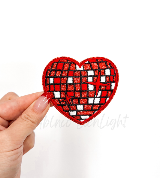 Red Disco Heart Valentines Glitter Patch