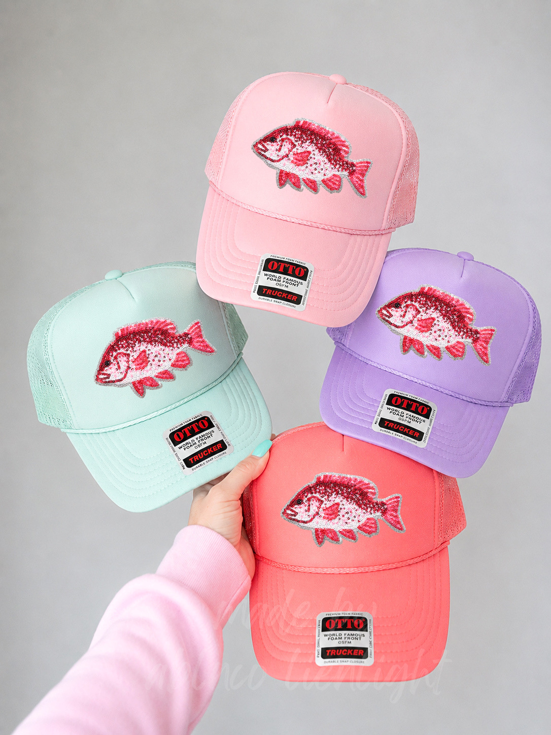 Red Snapper Summer Sequin Patch Otto Trucker Hat